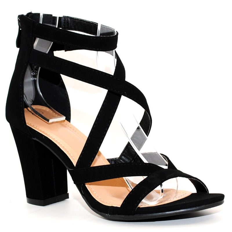 TRENDSUP COLLECTION Women's Chunky Heel Ankle Strap Sandals (7, Black) - Image 1